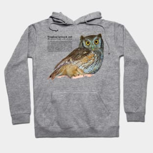 tropical screech owl under a roof black text Hoodie